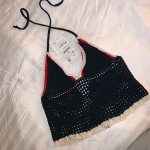 Red white and blue crochet top